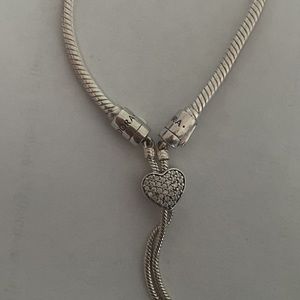 Pandora Moments Pavé Heart Clasp Snake Chain Slider Bracelet